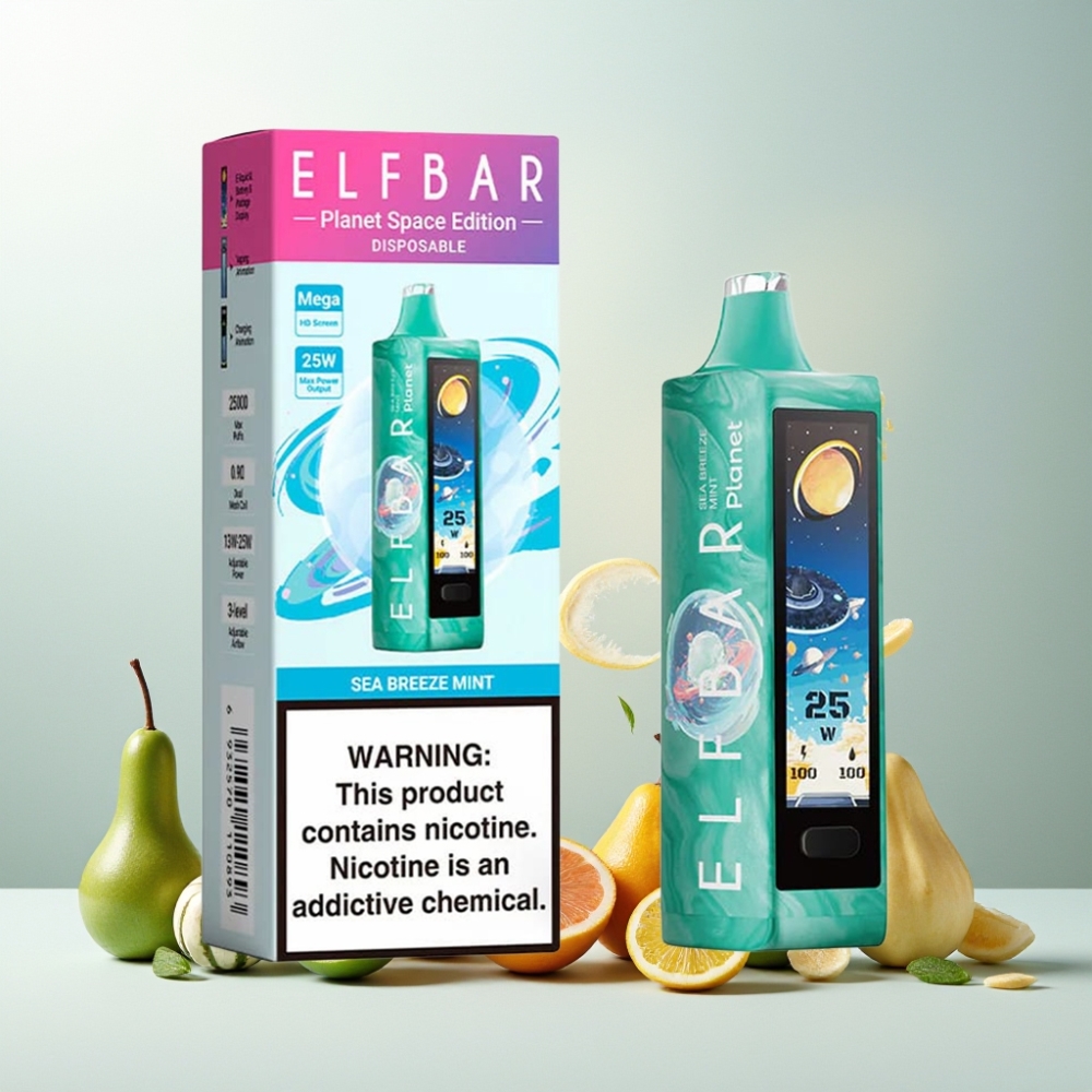 Elf Bar Planet 25000 Puffs Vape til engangsbruk Norge Engros – 18ml E-væske, 5% Nikotin, 800mAh Oppladbar Batteri, Mesh Coil – Havbris Mynte