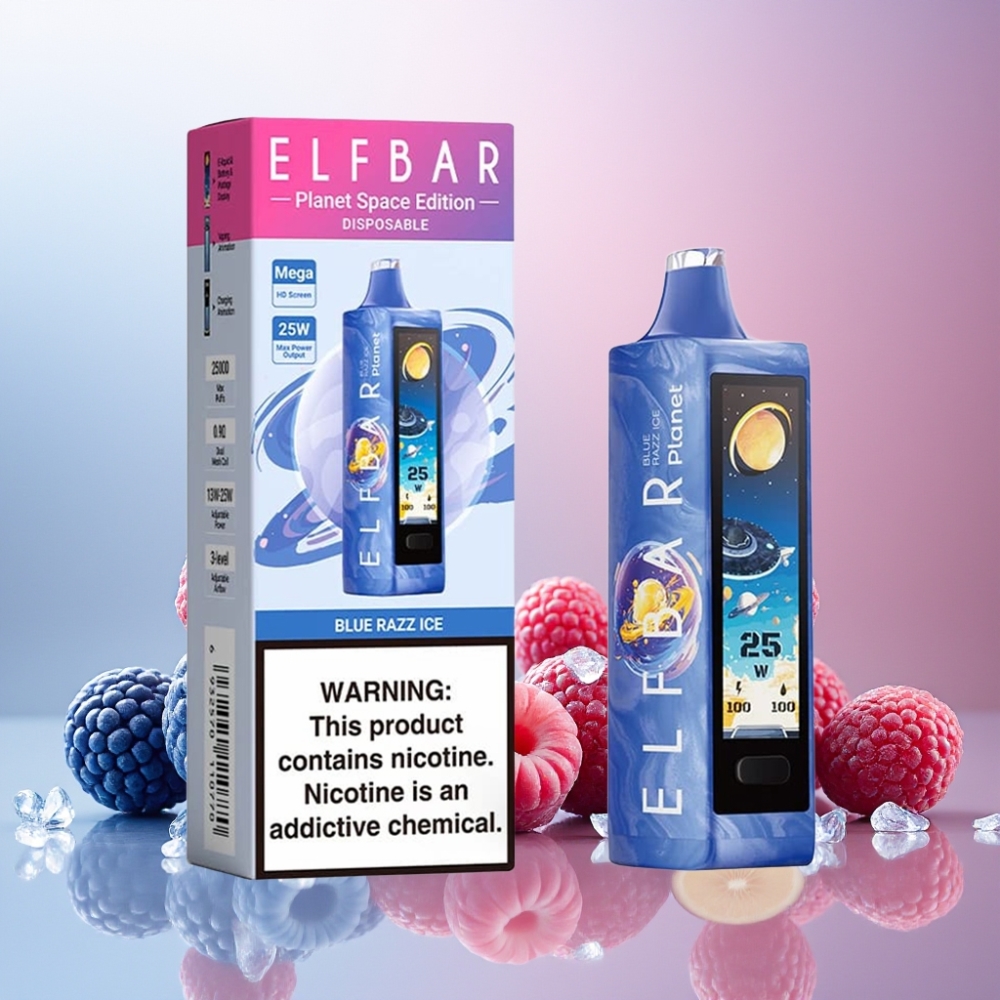 Elf Bar Planet 25000 Puffs Vape til engangsbruk Norge Engros – Blå Bringebær Is, 5% Nikotin, 18ml, 800mAh, Mesh Coil