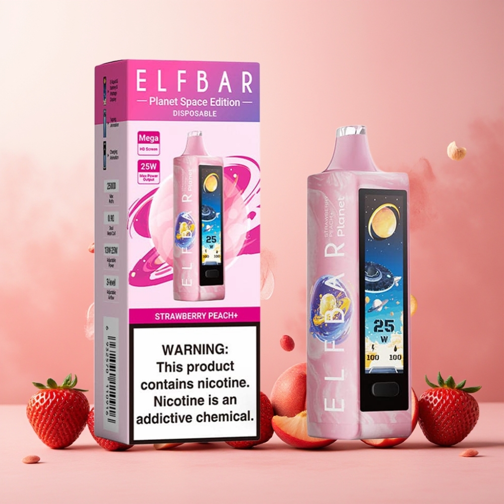 Elf Bar Planet 25000 Puffs Vape til engangsbruk Norge engros – Jordbær og fersken, 5% nikotin, 18ml e-væske, 800mAh batteri