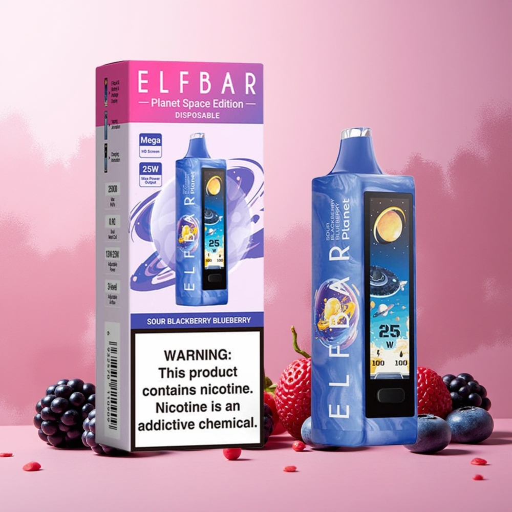 Elf Bar Planet 25000 Puffs Vape til engangsbruk Sour Svartbringebær Blåbær Norge Engros – 5% Nikotin, 18ml, 800mAh