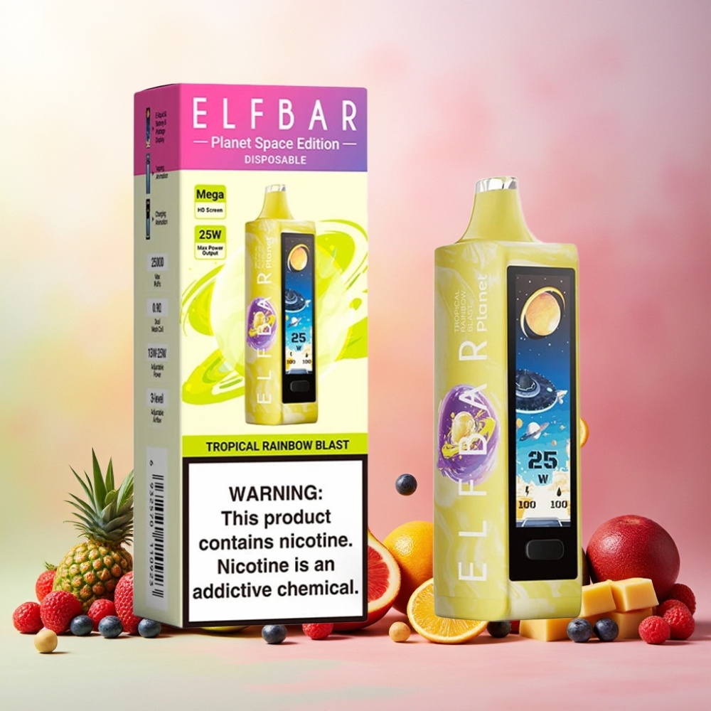 Elf Bar Planet 25000 Puffs Vape til engangsbruk Tropisk Regnbue Eksplosjon – Norge Engros – 5% Nikotin, 18ml E-væske, 800mAh Oppladbar Batteri