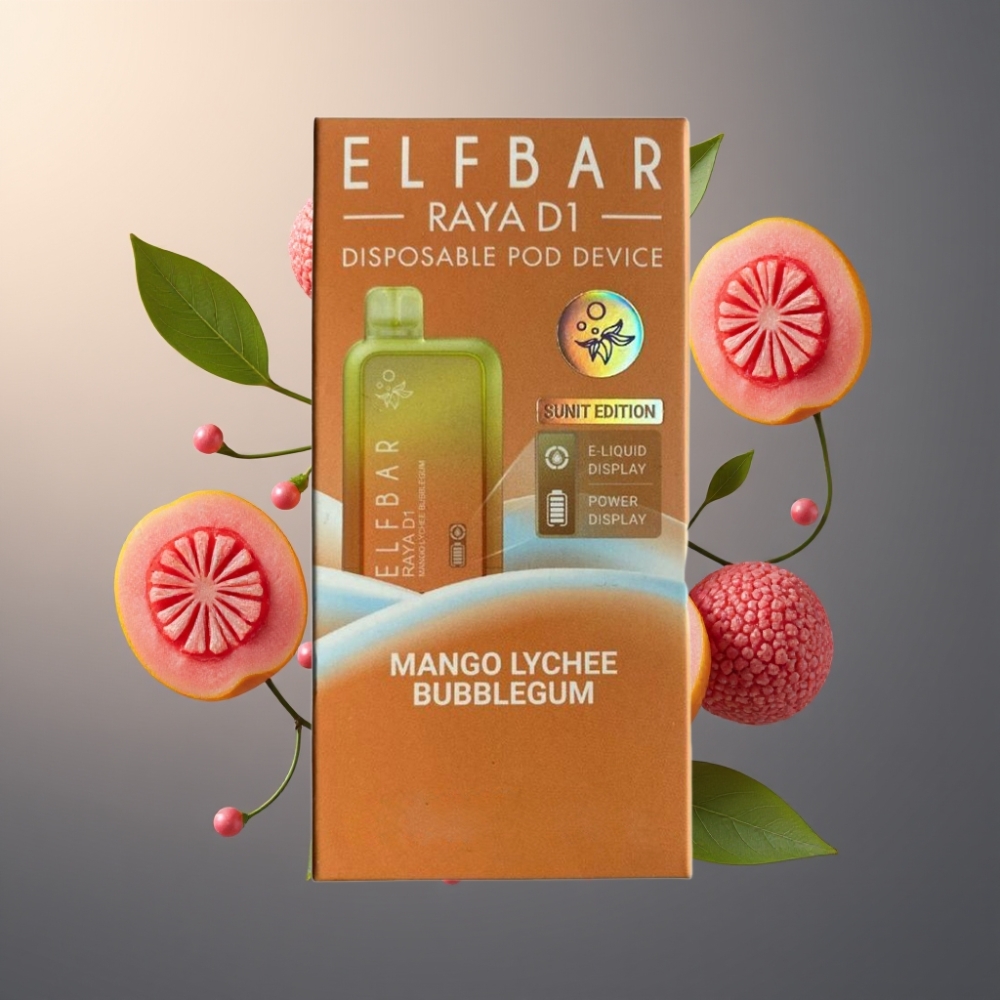 Elf Bar Raya D1 Norge Engros 13000 Puffs 18ml 650mAh Vape til Engangsbruk Mango Lychee Bubblegum Type-C Lading 50mg Nikotin