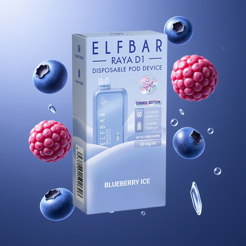 Elf Bar Raya D1 Norge Engros 13000 Puffs 18ml Blåbær Is Vape til Engangsbruk med 650mAh Oppladbart Batteri og Type-C Lading
