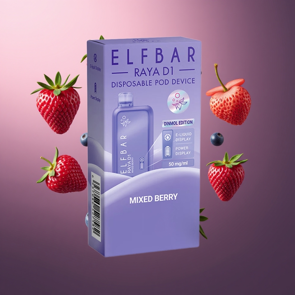 Elf Bar Raya D1 Norge Engros – 13000 Puffs, 18ml Kapasitet, 650mAh Oppladbar, Type-C Lading, Blandede Bær