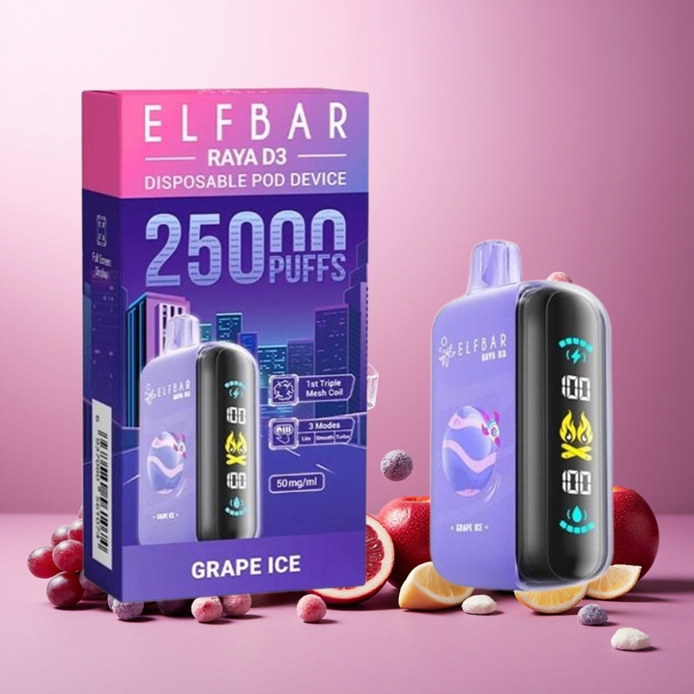 ELF BAR RAYA D3 25000 Puffs Norge Engros – 23ml, 5% Nikotin, Type-C Lading, 20 Smaker – Drupeis