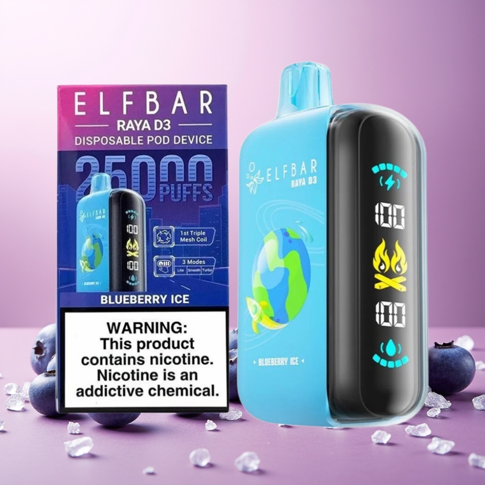 ELF BAR RAYA D3 25000 Puffs Norge Engros – 23ml Blåbær Is, 850mAh Oppladbar, Type-C, 5% Nikotin, Stor Skjerm