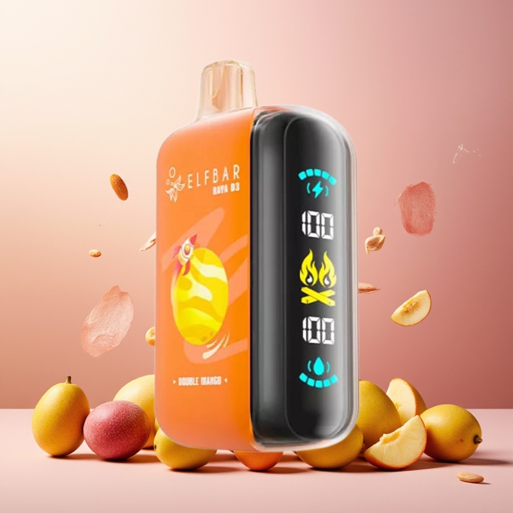 ELF BAR RAYA D3 25000 Puffs Norge Engros Vape til engangsbruk Dobbel Mango – 23ml, 5% Nikotin, Type-C Lading, 850mAh Batteri