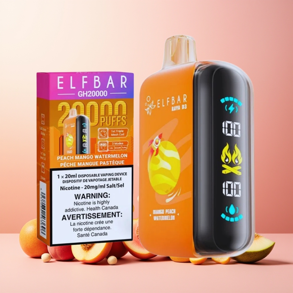 ELF BAR RAYA D3 25000 Puffs Norge Engros Vape til engangsbruk Mango Peach Vannmelon 850mAh Batteri 23ml E-væske 5% Nikotin Type-C Lading