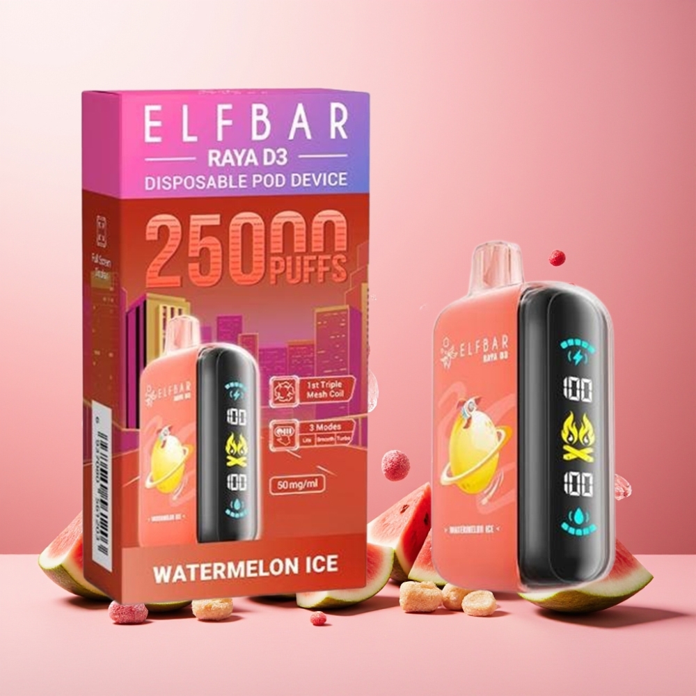 ELF BAR RAYA D3 25000 Puffs Norge engros Vape til engangsbruk 23ml 5% Nikotin Vannmelon Is 850mAh Type-C