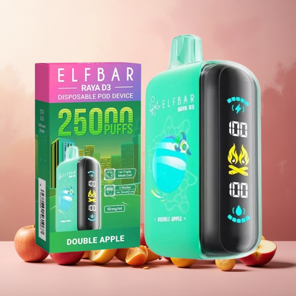 ELF BAR RAYA D3 25000 Puffs Norge engros Vape til engangsbruk Dobbel Eple – 23ml, 5% Nikotin, 850mAh Oppladbar, Type-C