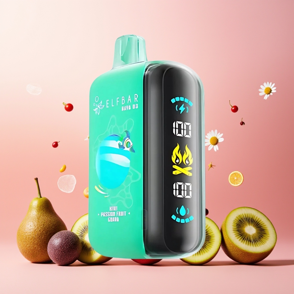 ELF BAR RAYA D3 Norge Engros 25000 Puffs Vape til engangsbruk 23ml 5% Nikotin Kiwi Pasjonsfrukt Guava Type-C Lading Stor Skjerm