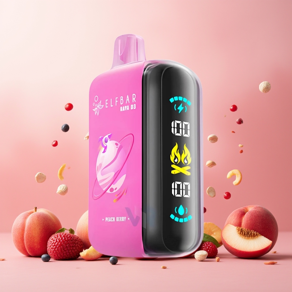 ELF BAR RAYA D3 Norge engros 25000 Puffs Opplagbar Vape 850mAh Batteri 23ml Fersken-Bær Type-C Lading
