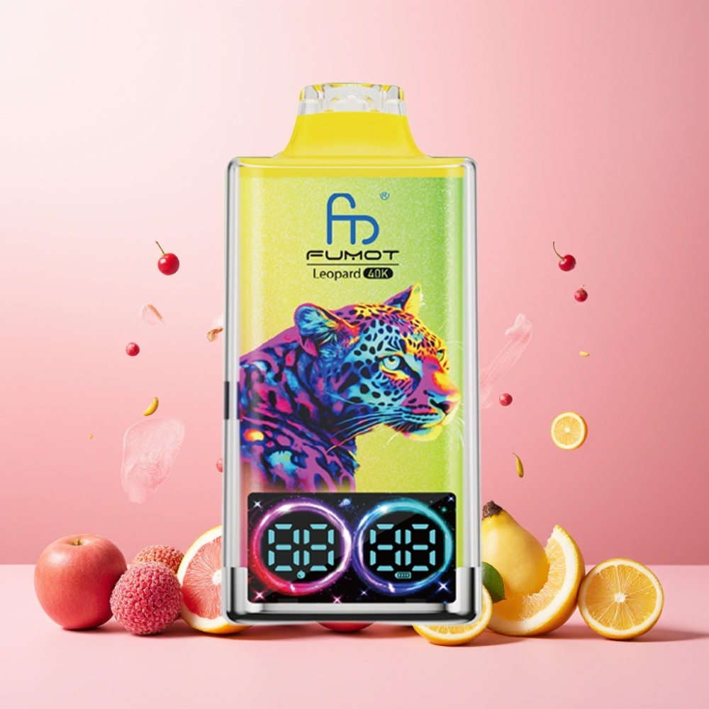 Fumot Leopard Norge Engros 40K Puffs (40000 Puffs) Vape til engangsbruk 700mAh Dual Mesh Type-C Lading Digital Display Rosa Sitronbrus (0%/2%/3%/5% Nikotin)