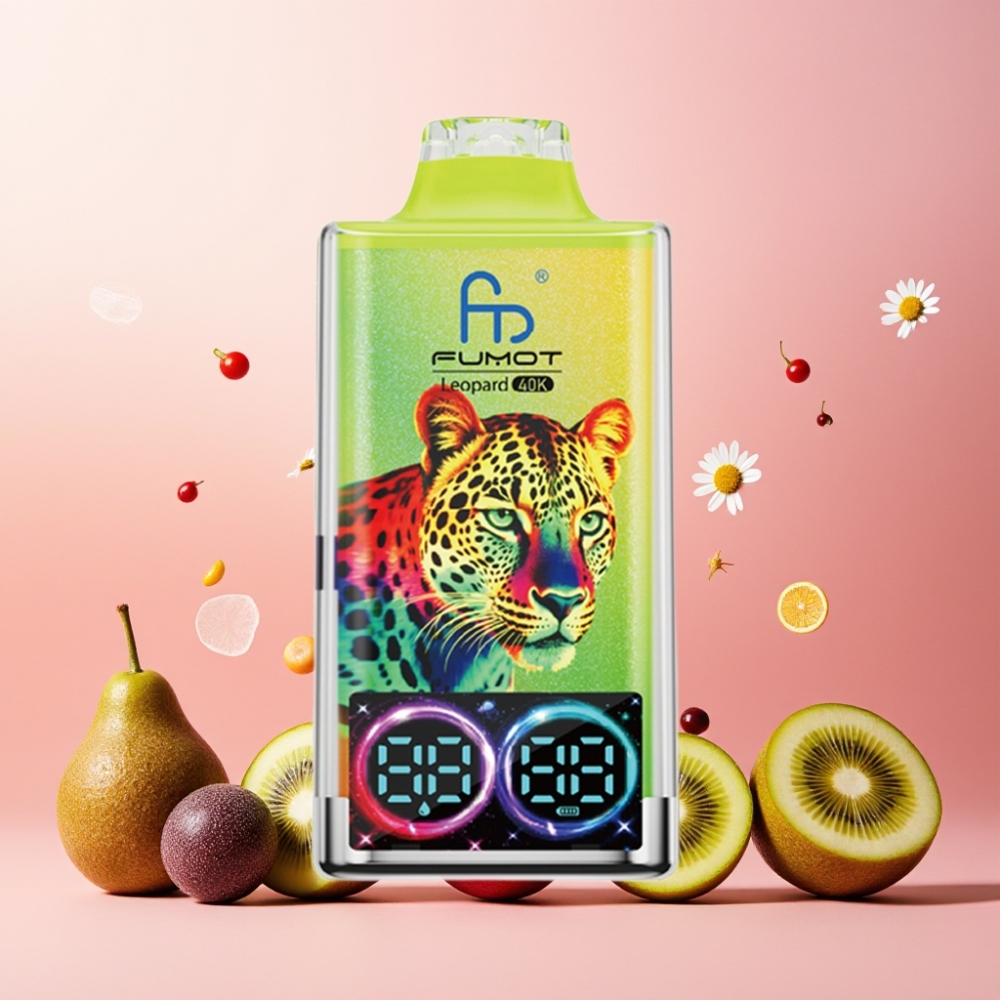 Fumot Leopard Norge Engros 40K Puffs Engangs Vape med Kiwi Pasjonsfrukt Guava – 700mAh Batteri, Dual Mesh, Type-C Lading, Digital Oljekraftvisning, 0-5% Nikotin