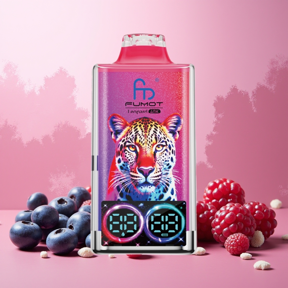 Fumot Leopard Norge Engros 40K Puffs Vape til engangsbruk Blåbær Kirsebær Tyttebær – 700mAh Batteri, Dual Mesh, Type-C Lading, Digital Oljekraftskjerm