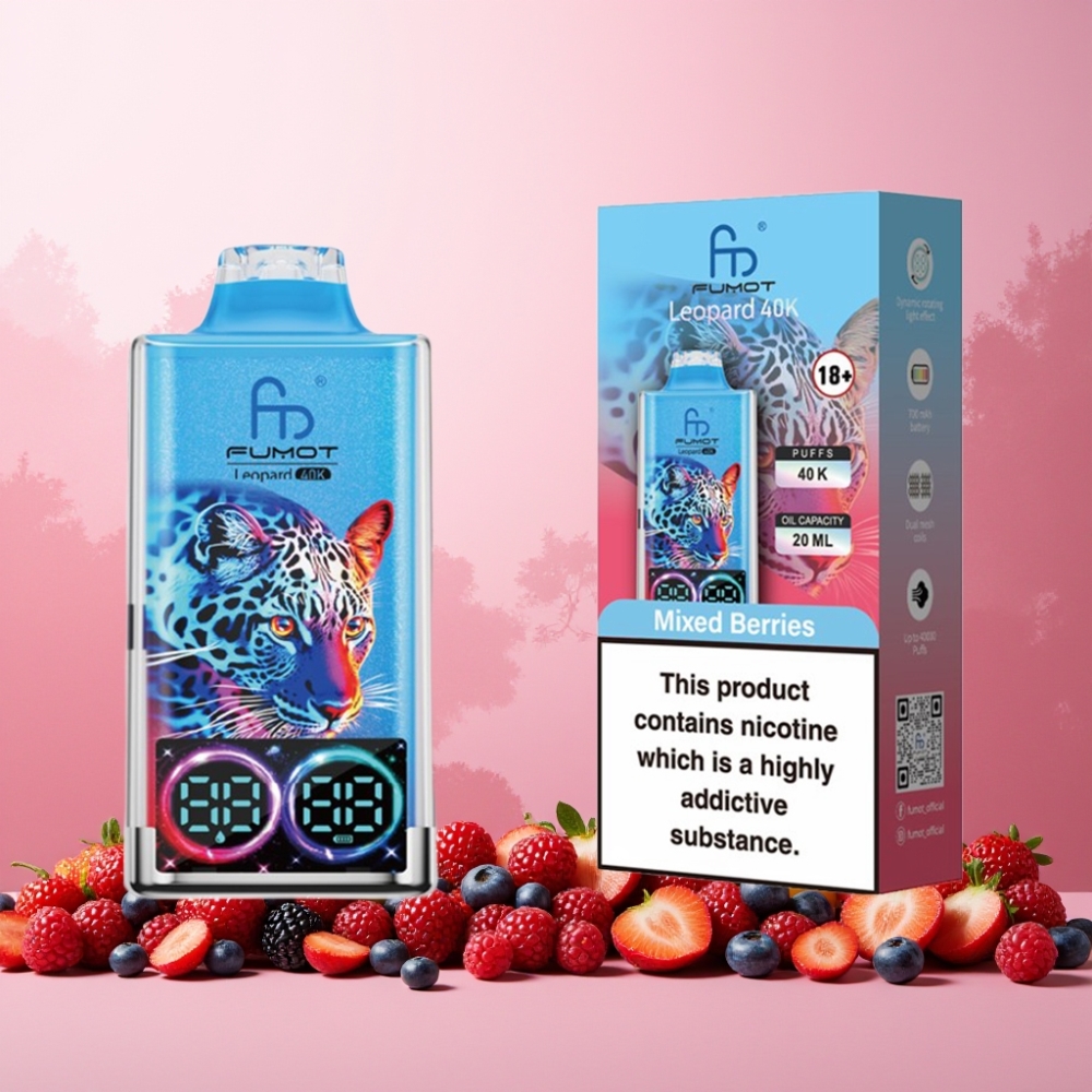 Fumot Leopard Norge Engros 40K Puffs Vape til engangsbruk Blandede Bær – 700mAh, Dual Mesh, Type-C-lading, Digitale Oljekraftvisning