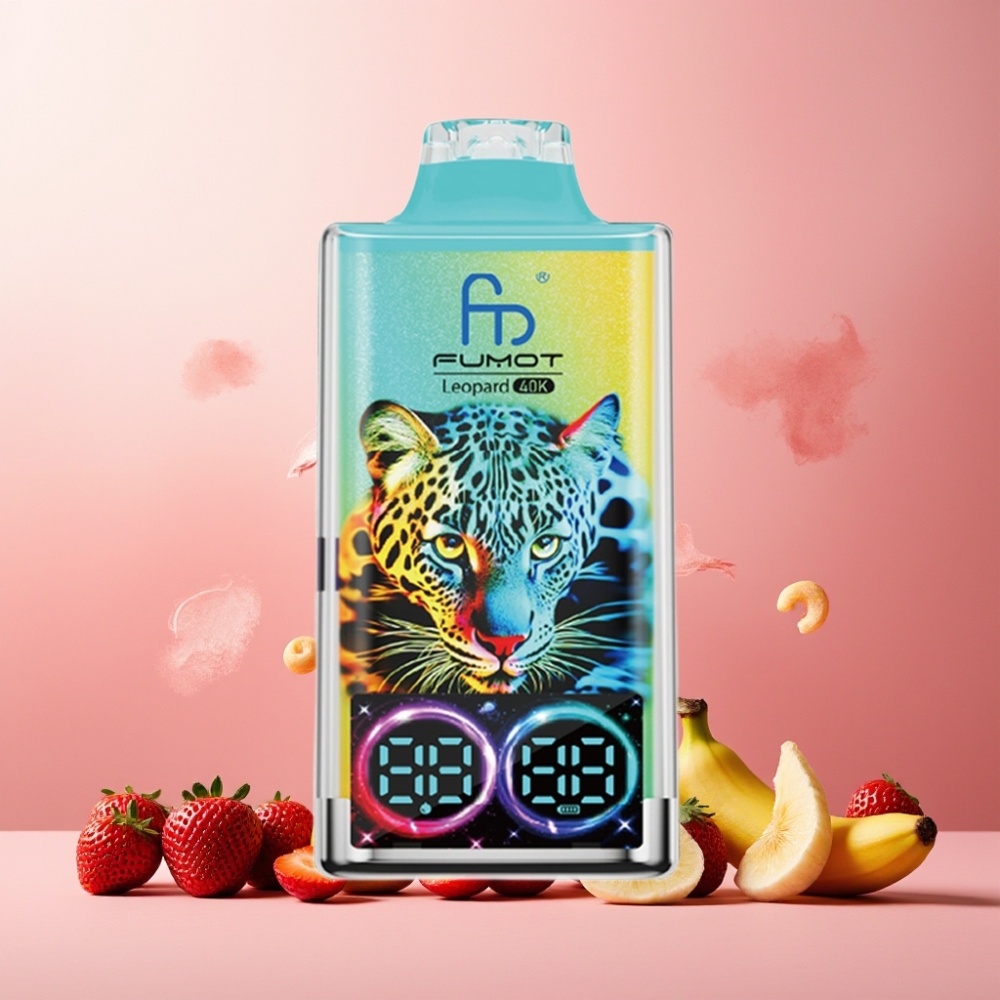 Fumot Leopard Norge Engros 40K Puffs Vape til engangsbruk Jordbær Banan – 700mAh, Dual Mesh, Type-C Lading, Digital Oljekraftvisning