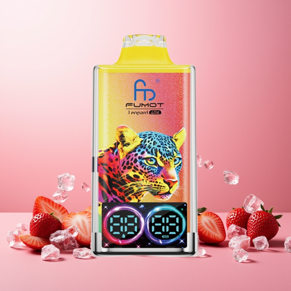 Fumot Leopard Norge Engros 40K Puffs Vape til engangsbruk Jordbær Is med 700mAh Batteri, Type-C Lading og Digital Oljekraftvisning