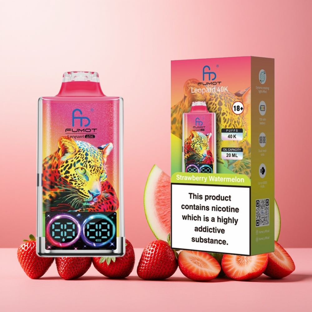 Fumot Leopard Norge Engros 40K Puffs Vape til engangsbruk Jordbær Vannmelon – 700mAh Battery, Dual Mesh, Type-C Charging