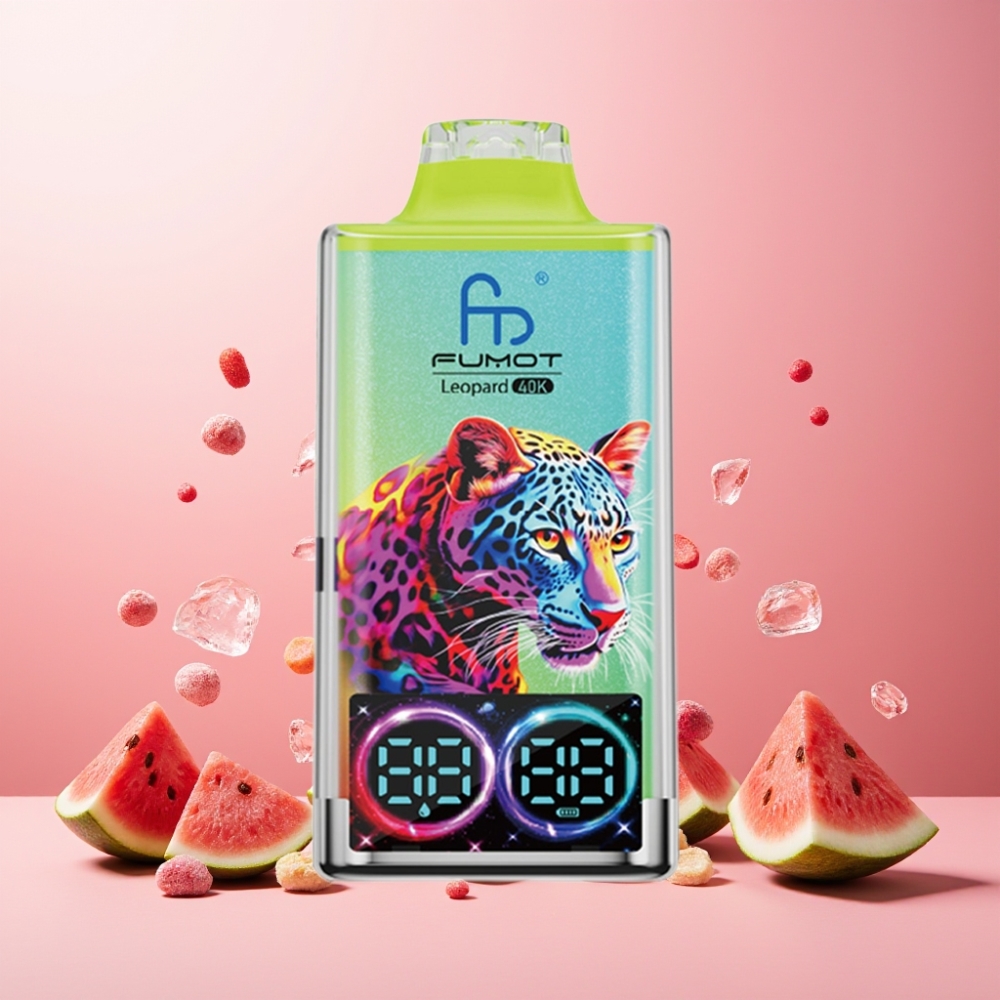 Fumot Leopard Norge Engros 40K Puffs Vape til engangsbruk Vannmelon Is med 700mAh Batteri, Type-C Lading og Digital Oljekraftvisning