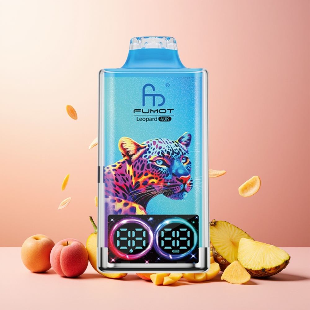 Fumot Leopard Norge Engros 40K Puffs Vape til engangsbruk med Fersken Mango Ananas, 700mAh Batteri, Dual Mesh, Type-C Lading, Digital Oljekraftvisning