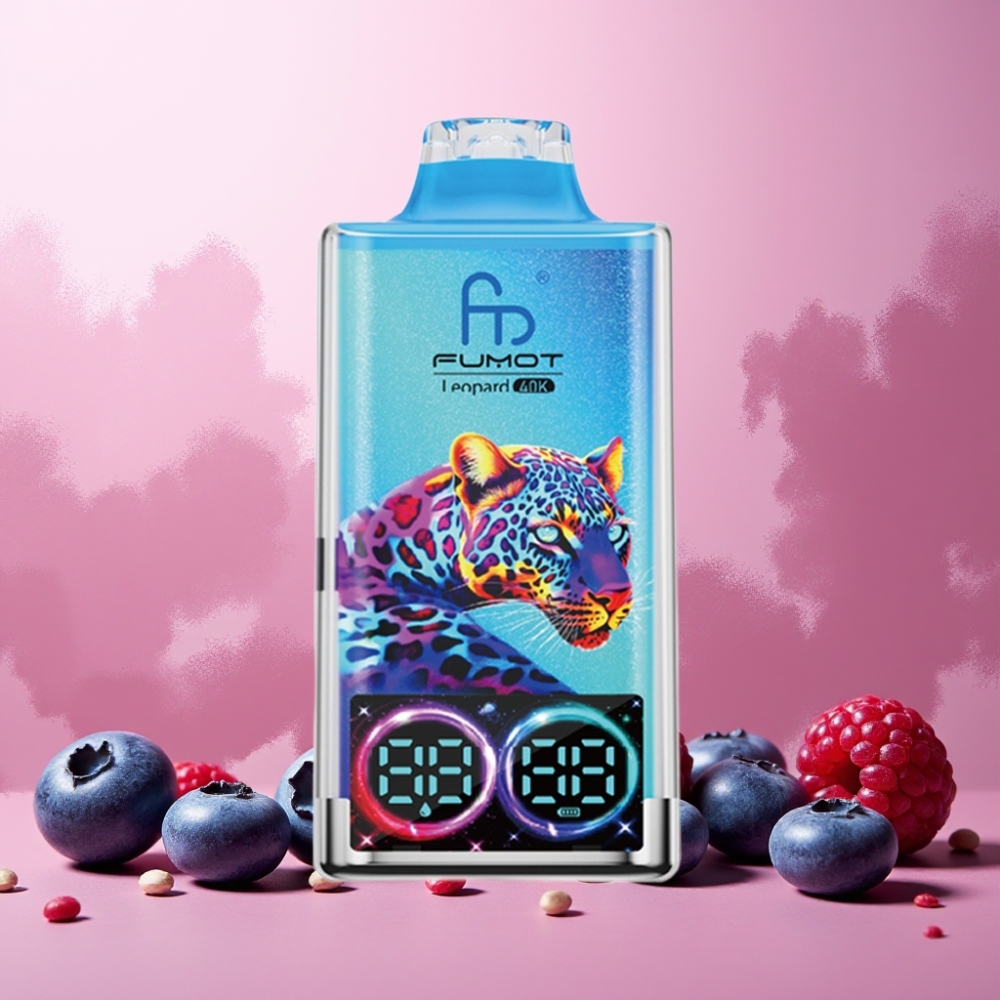 Fumot Leopard Norge Engros Vape til engangsbruk Blåbær Bringebær – 40K Puffs, 700mAh, Dual Mesh, Type-C Lading, Digital Oljekraftdisplay