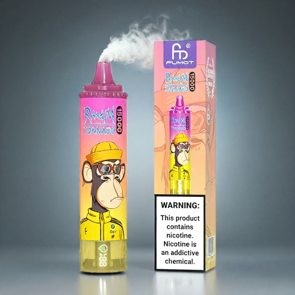 Fumot RandM Tornado 15000 Puffs Norge Engros Bananis med 850mAh batteri og 25ml kapasitet
