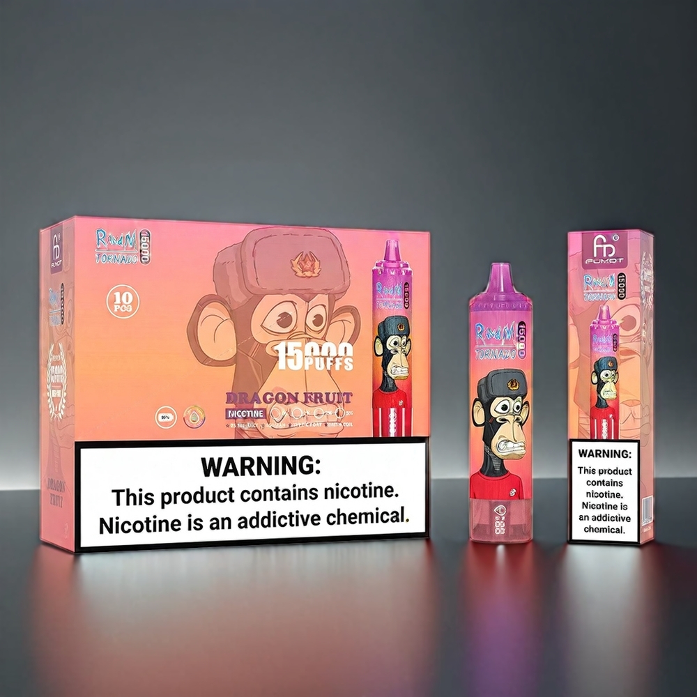 Fumot RandM Tornado 15000 Puffs Norge Engros Vape Dragefrukt med 25ml Kapasitet, 850mAh Batteri og Mesh Coil