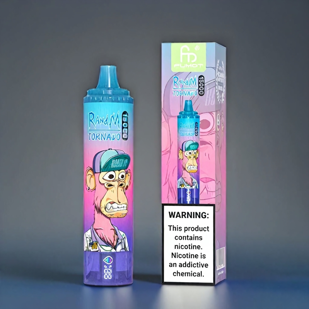 Fumot RandM Tornado 15000 Puffs Norge engros Vape Blåbær Bringebær 25ml 850mAh Type-C LCD Mesh Coil
