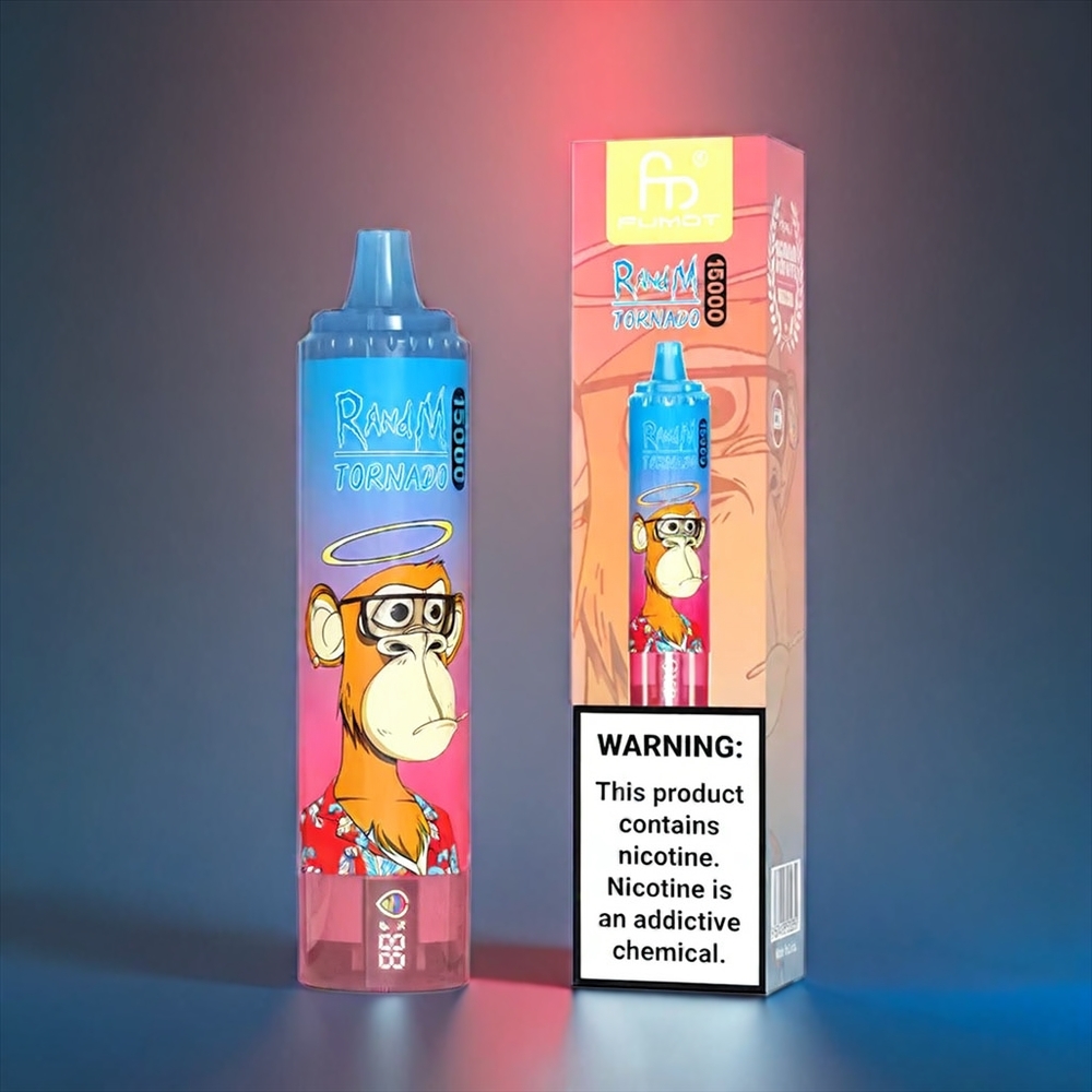 Fumot RandM Tornado Norge Engros 15 000 Puffs 25ml Blå Bringebær USB-C LCD 850mAh Mesh Coil