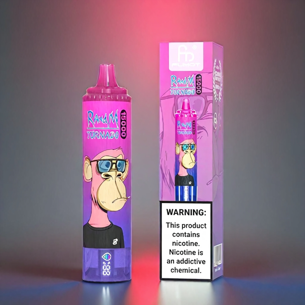 Fumot RandM Tornado Norge engros 15.000 Puffs 25ml 850mAh Type-C LCD Jordbær Drue
