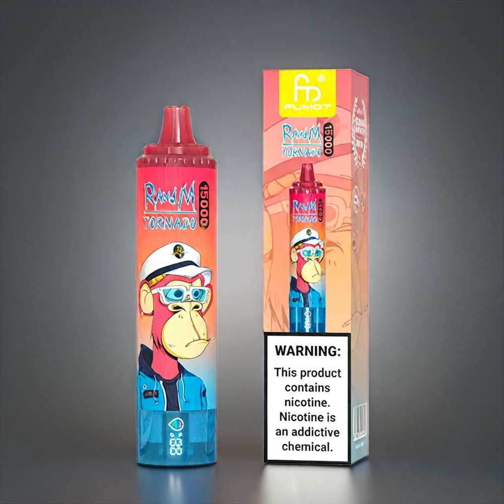 Fumot RandM Tornado Norge engros 15 000 Puffs 25ml 850mAh Type-C LCD Kirsebær