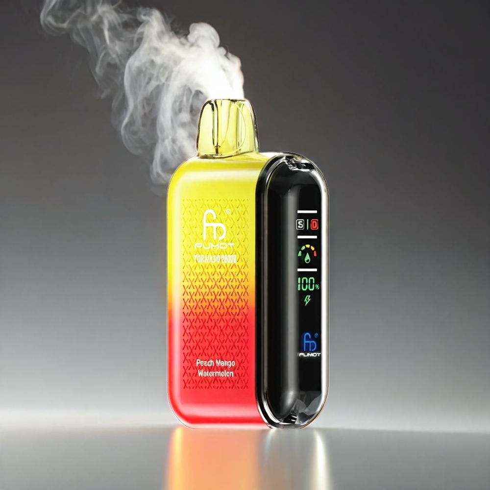 Fumot Tornado 20000 Puffs Norge Engros – Peach, Mango, Vannmelon – Dual Mesh Coil, 20ml E-liquid, 850mAh Batteri, Smart Display