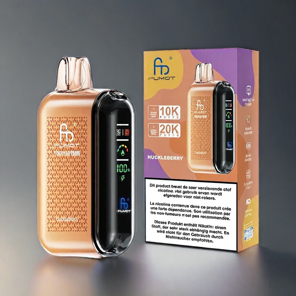 Fumot Tornado 20000 Puffs Norge Engros Vape Blåbær med Dual Mesh Coil, 20ml E-liquid og Smart Display
