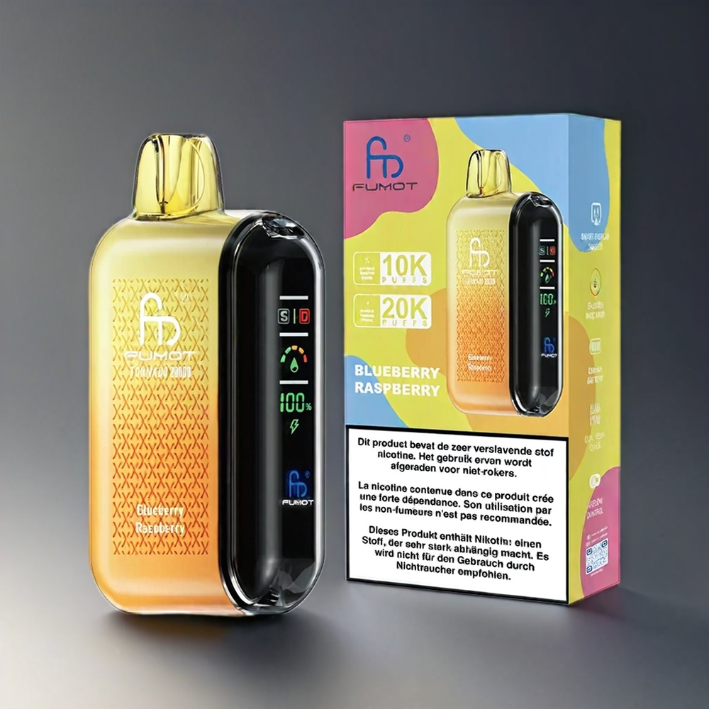 Fumot Tornado 20000 Puffs Norge Engros Vape Blåbær og Bringebær med Dual Mesh Coil, 20ml E-liquid, 850mAh Batteri, Smart Display og Airflow Control