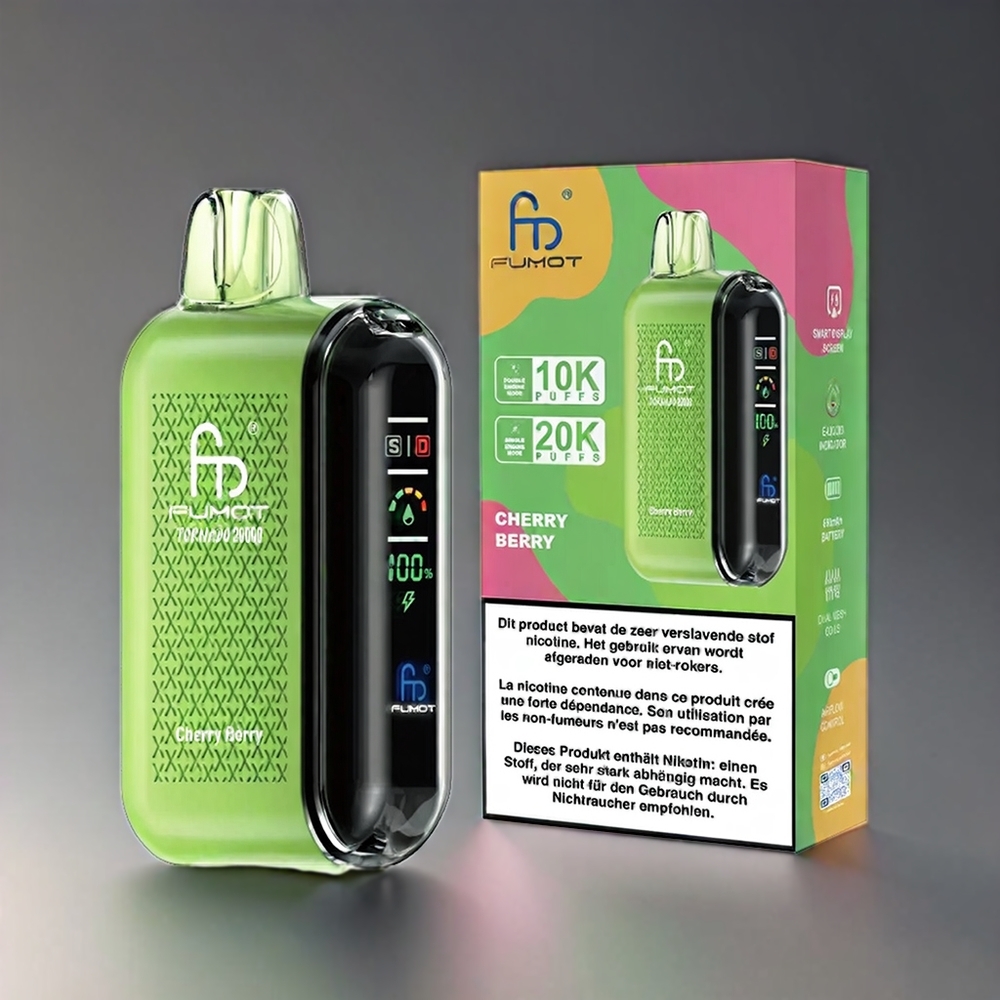 Fumot Tornado 20000 Puffs Norge Engros med 20ml E-liquid og Dual Mesh Coil – Kirsebær og Bær