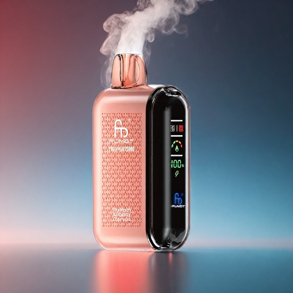 Fumot Tornado 20000 Puffs Norge engros – Jordbær Bringebær Kirsebær Is med Dual Mesh Coil, 20ml E-liquid og 850mAh Batteri