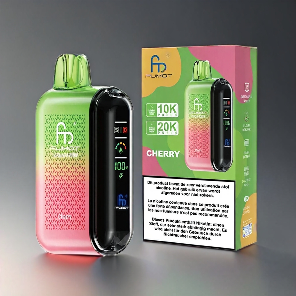 Fumot Tornado 20000 Puffs Norge engros med 20ml E-liquid, Dual Mesh Coil og Smart Display – Kirsebær