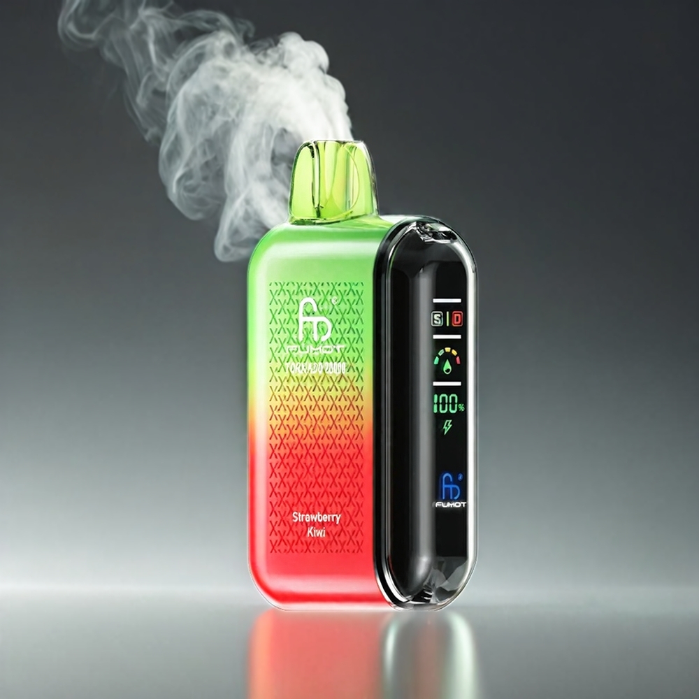Fumot Tornado 20000 Puffs Norge engros med Jordbær-Kiwi, Dual Mesh Coil, 20ml E-liquid og Smart Display