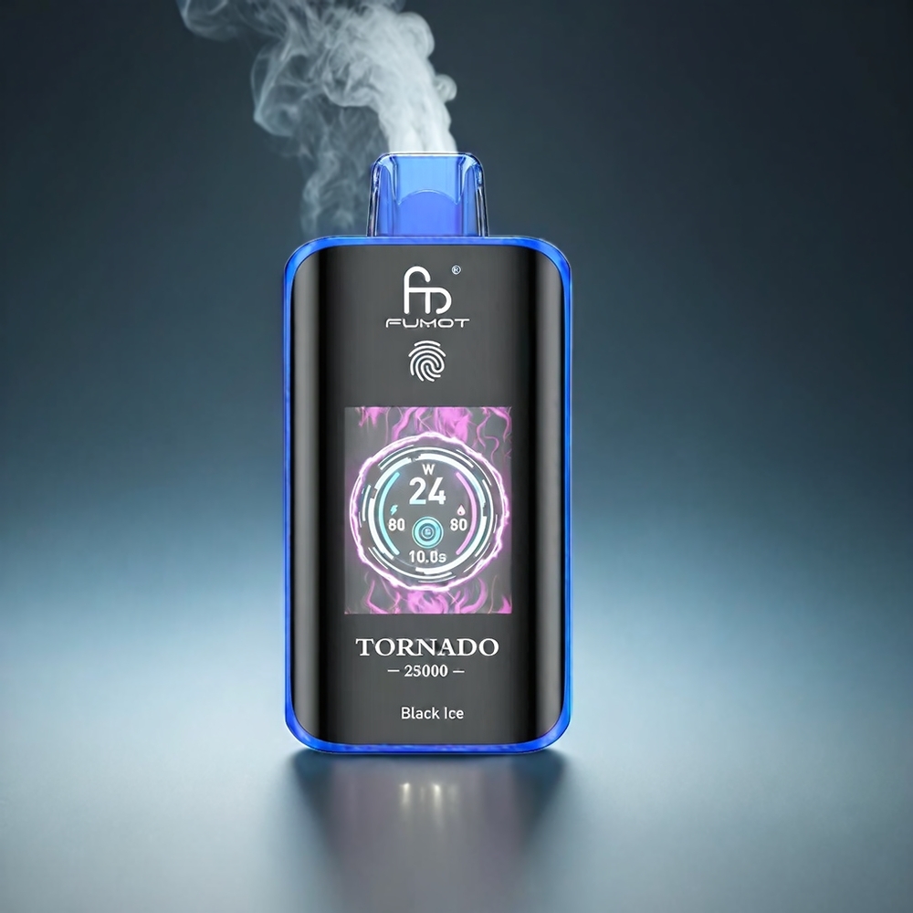 Fumot Tornado 25000 Puffs Norge Engros – HD Skjerm, 700mAh Batteri, Type-C Lading, Svart Is