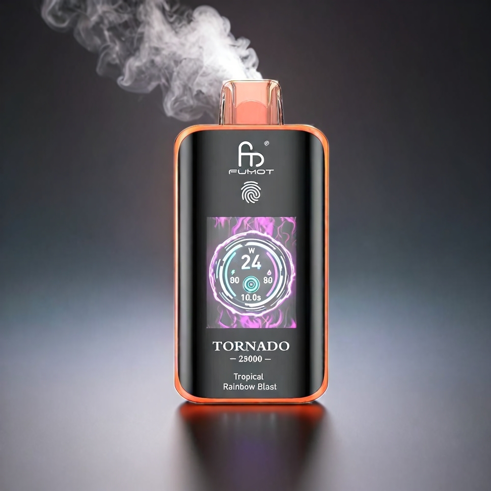 Fumot Tornado 25000 Puffs Norge Engros HD Skjerm 700mAh Oppladbar Batteri Tropisk Regnbærsmakt Type-C Lading