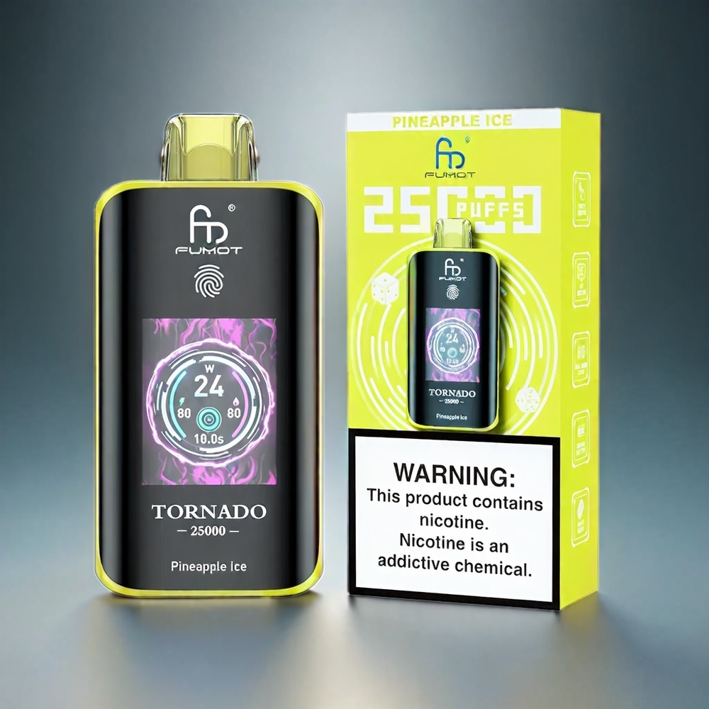 Fumot Tornado 25000 Puffs Norge Engros HD Skjerm 700mAh Pineapple Ice 20ml 0/2%/3%/5% Nikotin Type-C