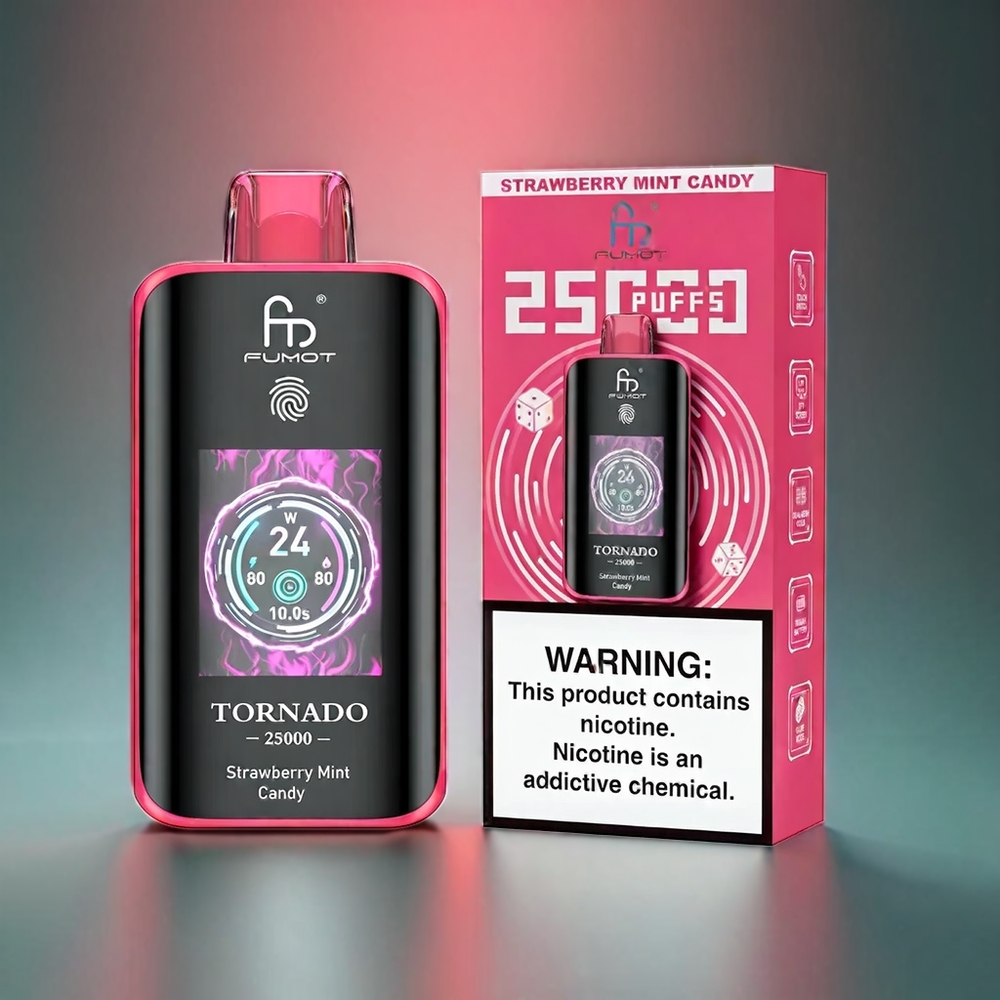 Fumot Tornado 25000 Puffs Norge Engros HD Skjerm Type-C Ladning Jordbær Mynte Godteri 20ml 700mAh