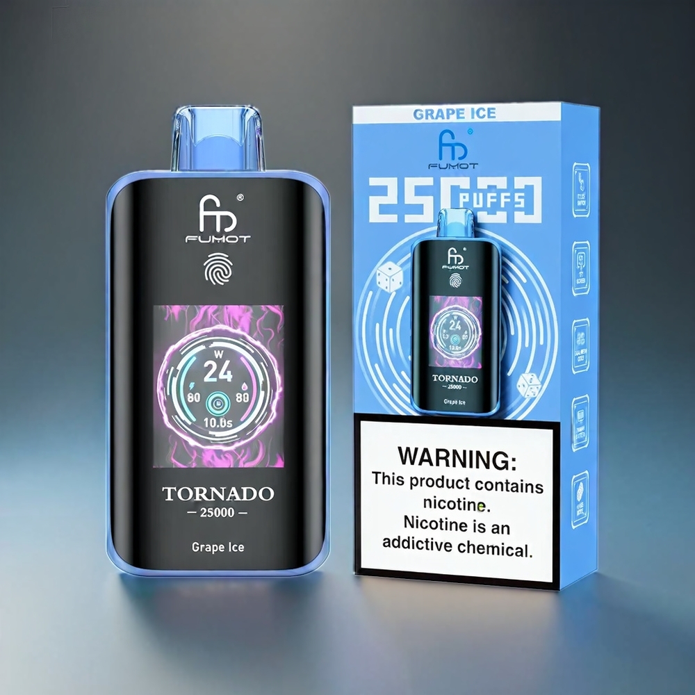 Fumot Tornado 25000 Puffs Norge Engros med HD Screen, 700mAh Batteri og 20ml Druelis Fylt Væske
