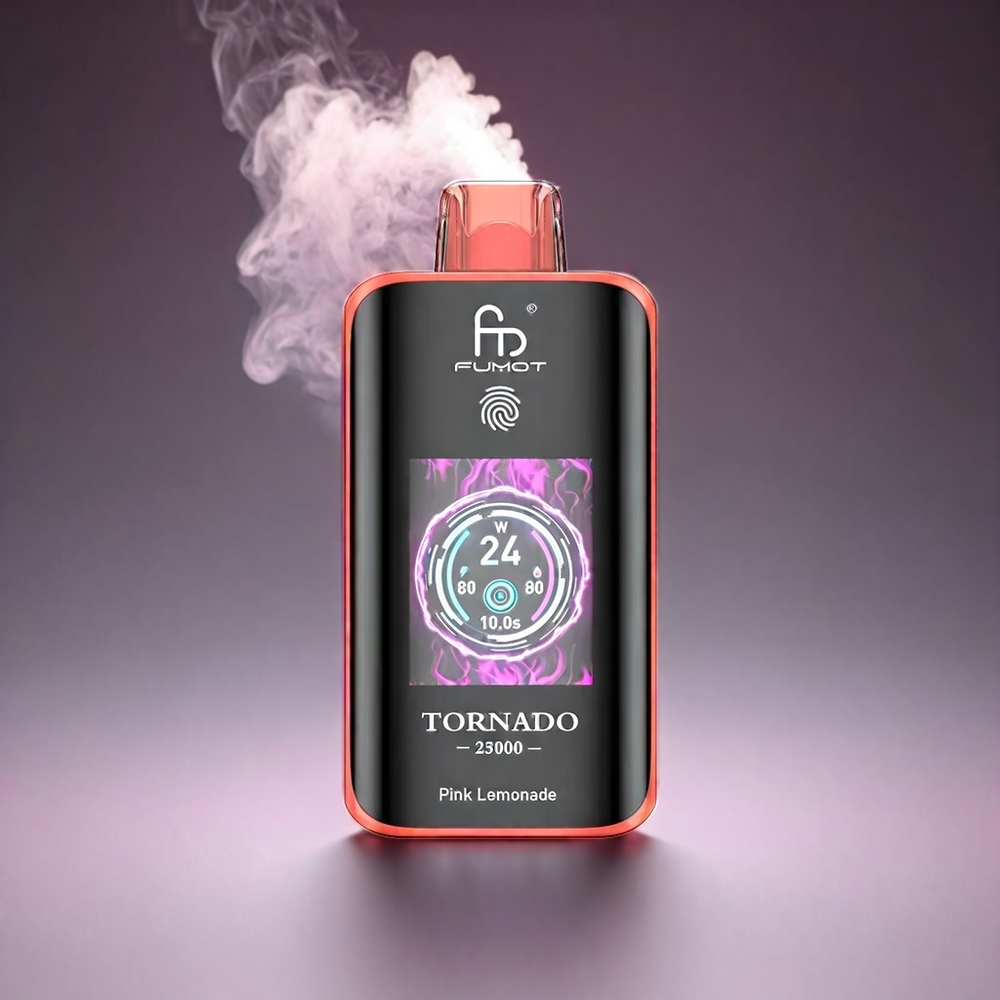 Fumot Tornado 25000 Puffs Norge Engros med HD Skjerm, 700mAh Batteri og 20ml Pink Lemonade E-væske