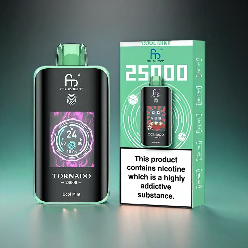 Fumot Tornado 25000 Puffs Norge Engros med HD Skjerm, 700mAh Batteri og Cool Mint Smak
