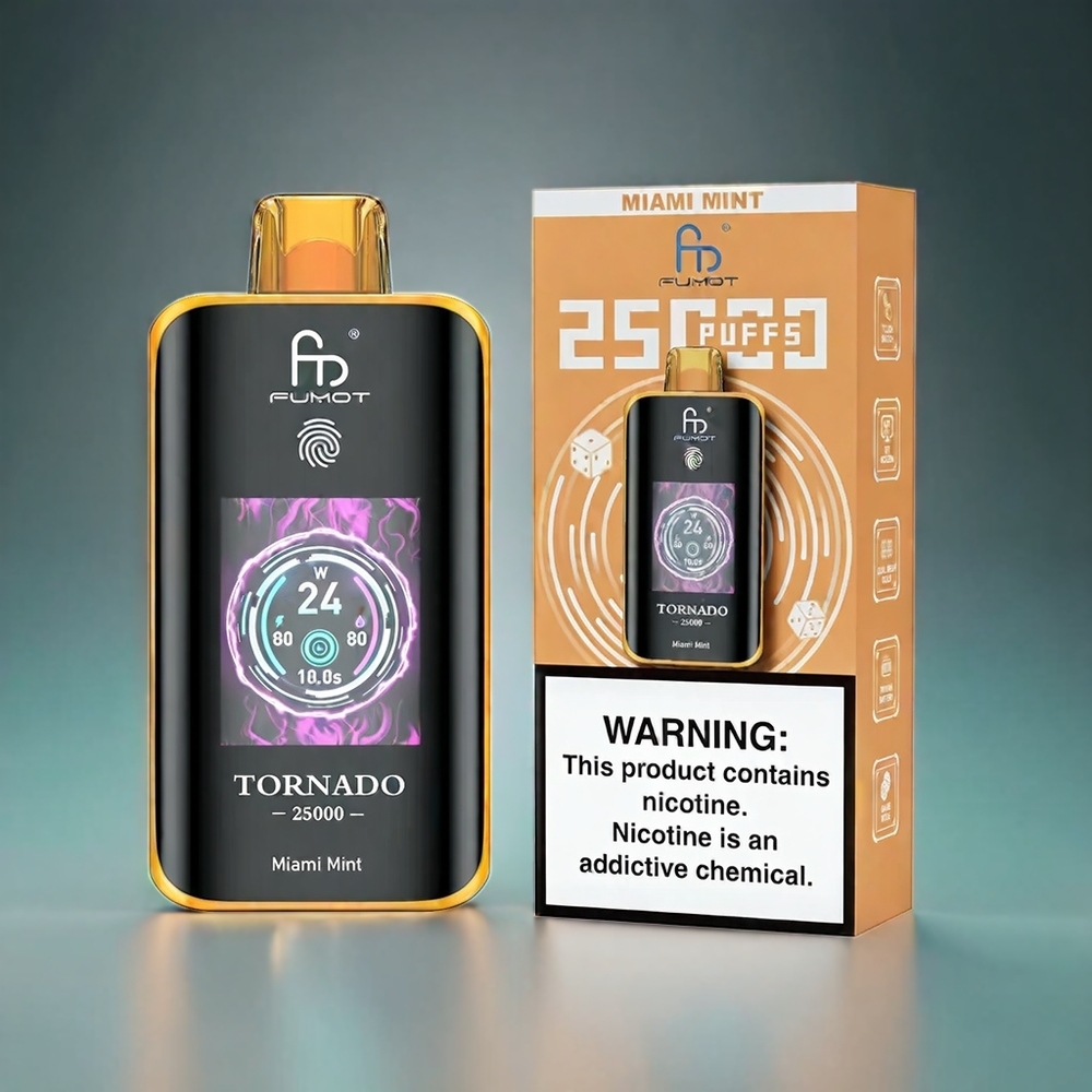 Fumot Tornado 25000 Puffs Norge Engros med HD Skjerm, 700mAh Batteri og Miami Mint Smak
