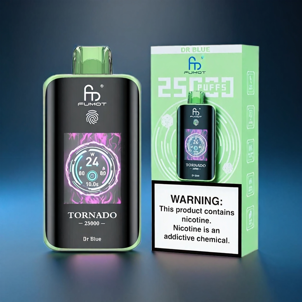 Fumot Tornado 25000 Puffs Norge Engros med HD Skjerm, 700mAh Batteri og Type-C Lading – Dr. Blå