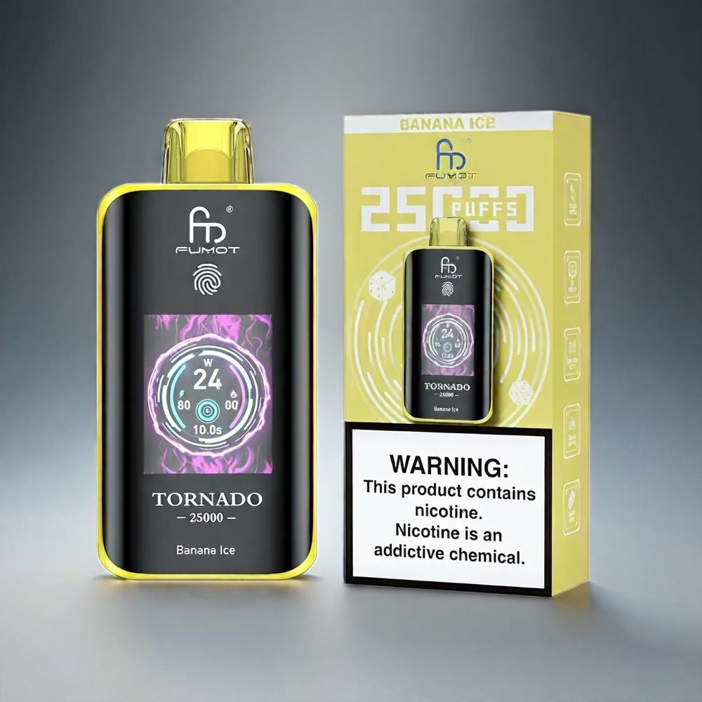Fumot Tornado 25000 Puffs Norge engros med HD Skjerm, 700mAh Batteri, 20ml E-væske, Banan Is