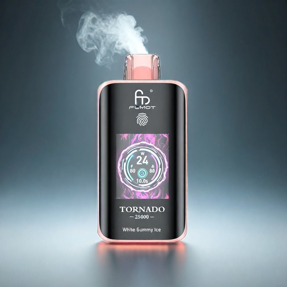 Fumot Tornado 25000 Puffs Norge engros med HD-skjerm, 700mAh batteri, 20ml e-væske, Type-C lading og Hvit Gummy Is smak